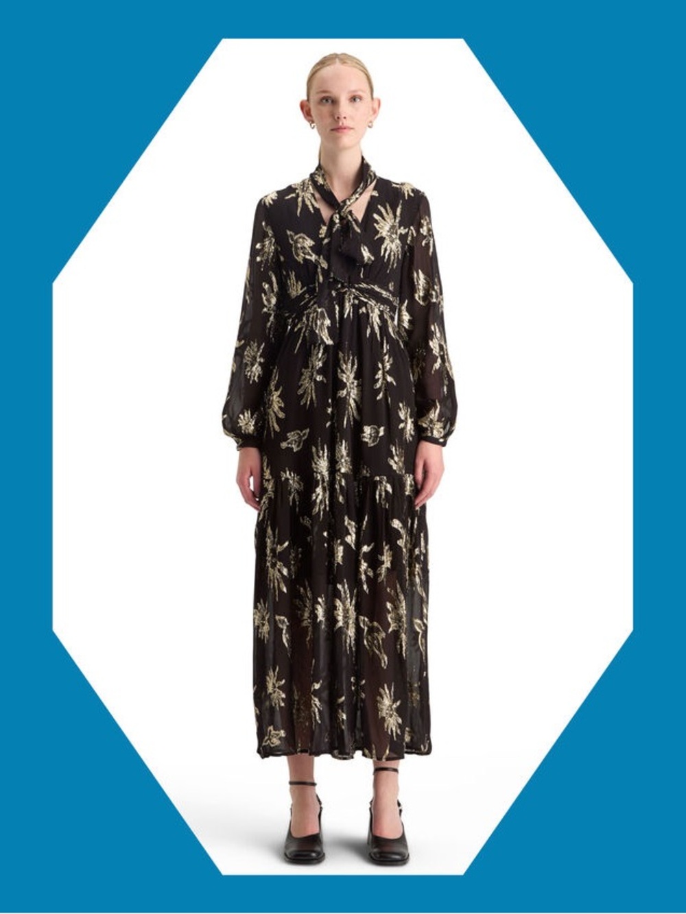 Scotch & Soda Metallic Tie Neck Maxi Dress